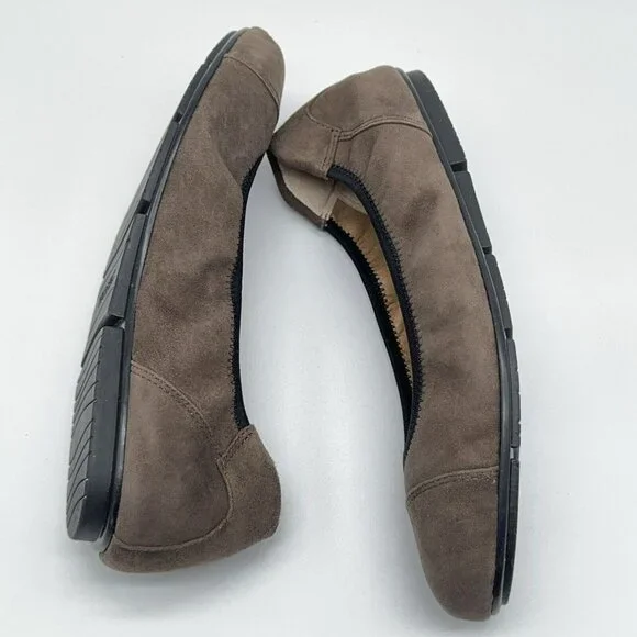 Vionic Orthotic Suede Ballet Flats Natalia Dark Taupe Black Trim Support Sz 9 - Picture 7 of 9